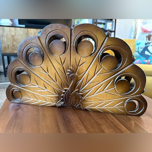 Mid Century Wooden Peacock Magazine Holder - Picture 2 of 7